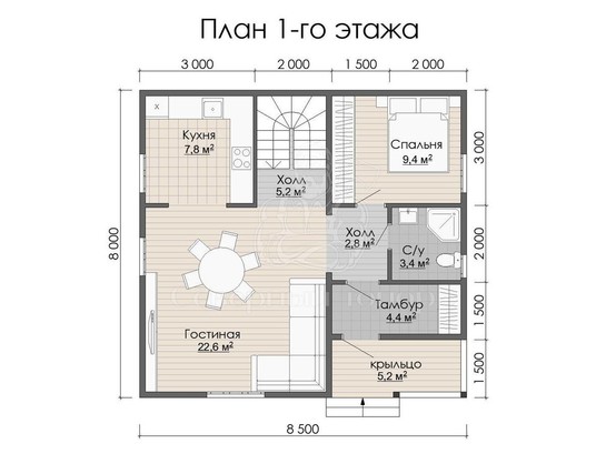 Дом из бруса в «тёплый угол» «Жасмин»