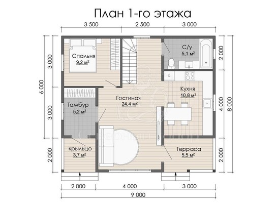 Дом из бруса в «тёплый угол» «Мия»