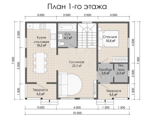 Дом из бруса в «тёплый угол» «Лиана»