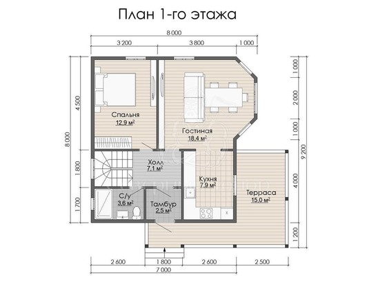 Дом из бруса в «тёплый угол» «Камилла»