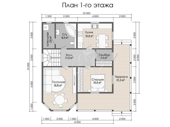 Дом из бруса в «тёплый угол» «Афина»