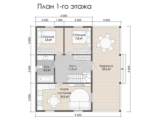 Дом из бруса в «тёплый угол» «Инга»