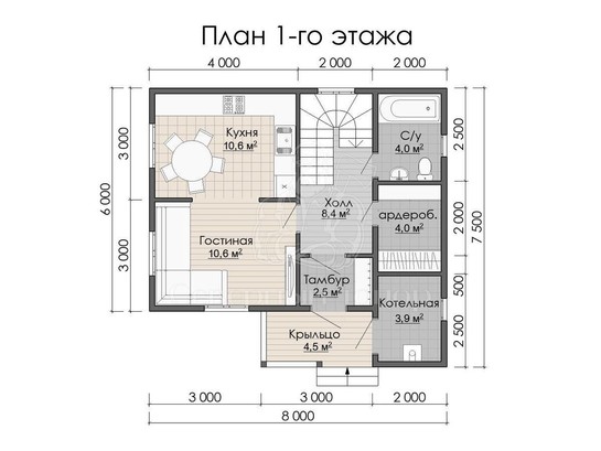 Дом из бруса в «тёплый угол» «Екатерина»