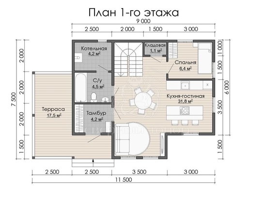 Дом из бруса в «тёплый угол» «Карина»