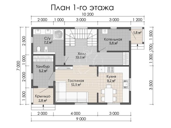 Дом из бруса в «тёплый угол» «Кира»