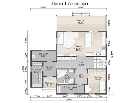 Дом из бруса в «тёплый угол» «Мария»