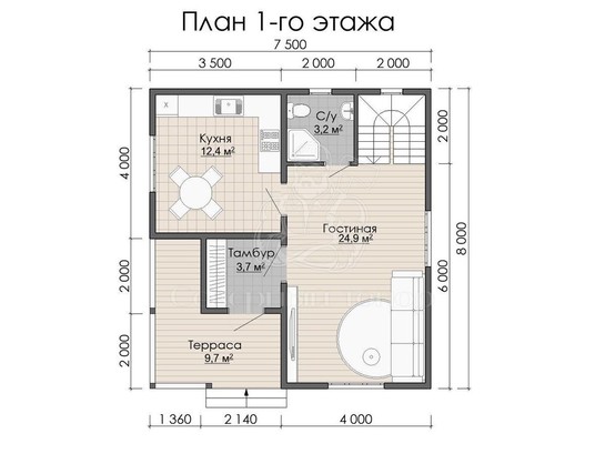 Дом из бруса в «тёплый угол» «Оксана»