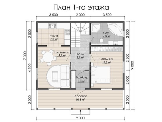 Дом из бруса в «тёплый угол» «Стефания»