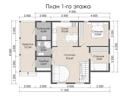 Дом из бруса в «тёплый угол» «Таисия»